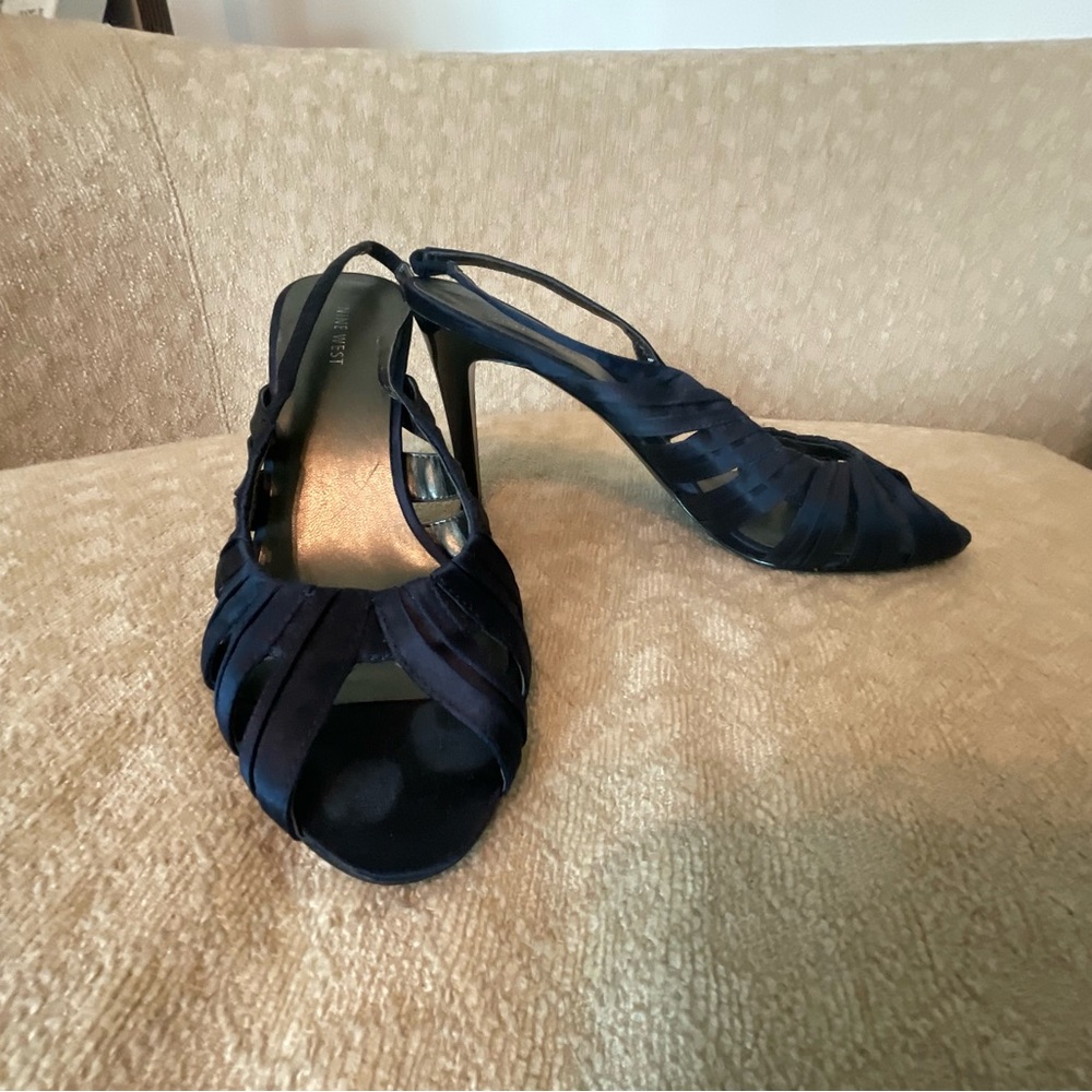 Navy Satin Slingback Heels Nine West